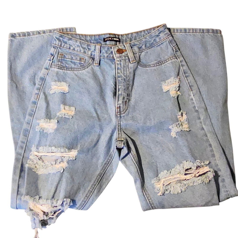 Fashion Nova Light Blue Distressed Boyfriend Jeans